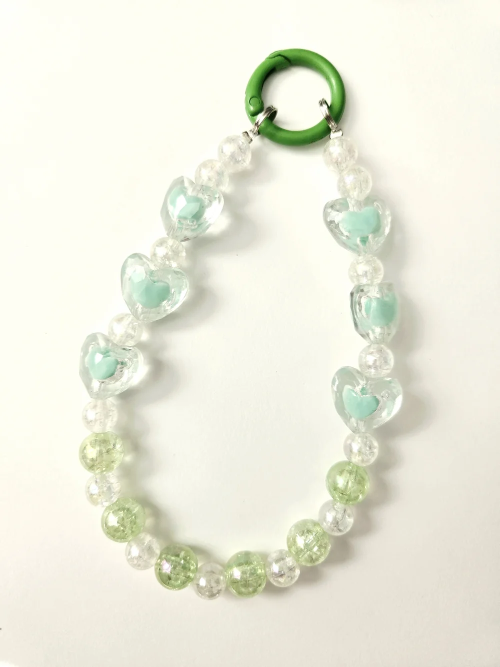 Y2K Light Green Beaded Heart Phone Wristlet Charm Strap w/ Clear Insert NWT 🌺